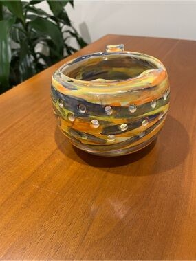 Handcrafted Multicolor Ceramic Berry Bowl with - Orange, Yellow & Blue